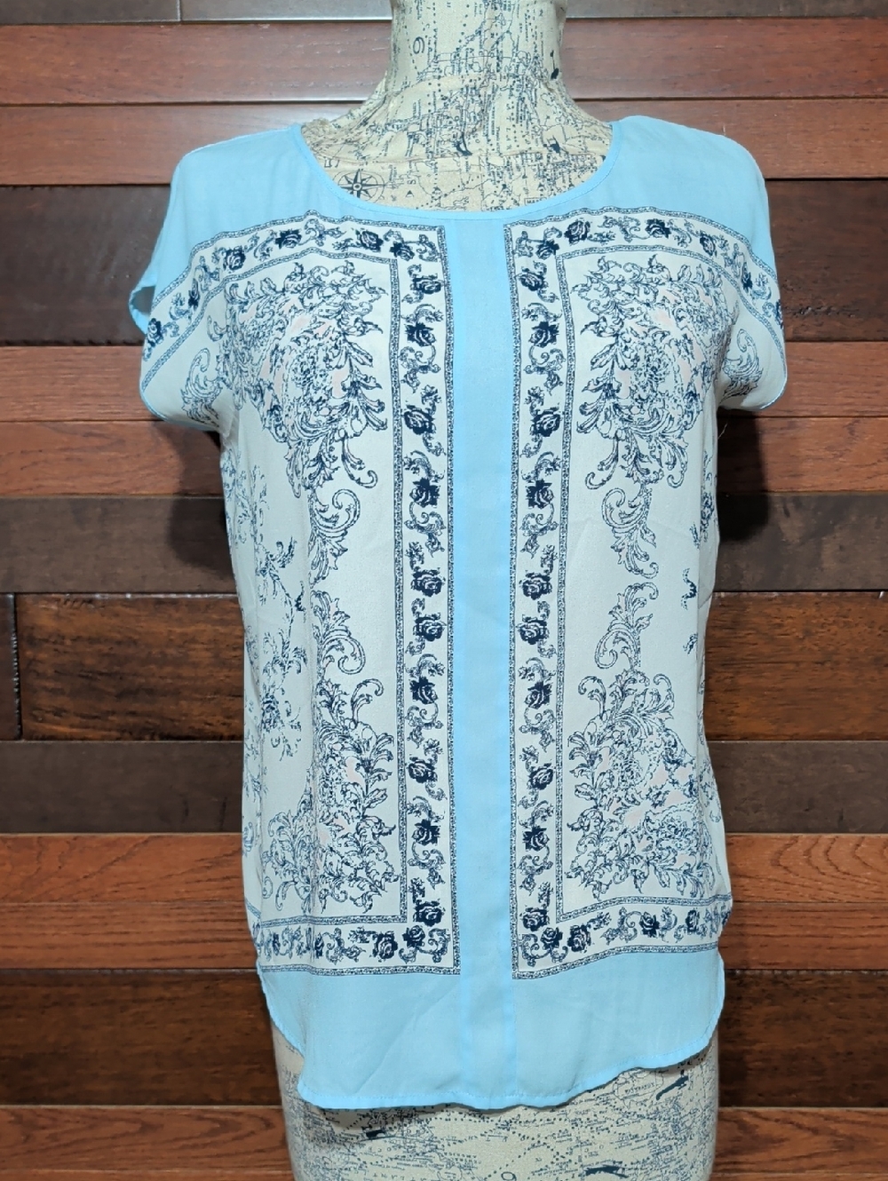 Saint Tropez West Light Blue Printed Short Sleeve Women’s Top